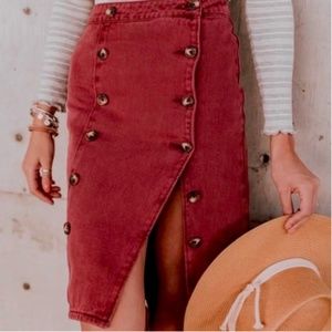NWT Mustard Seed | Rolee | Wine Wash Denim Button Skirt Size Small